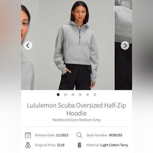 🍋Women’s Lululemon Scuba Oversized Half-zip Hoodie size M/L heather gray